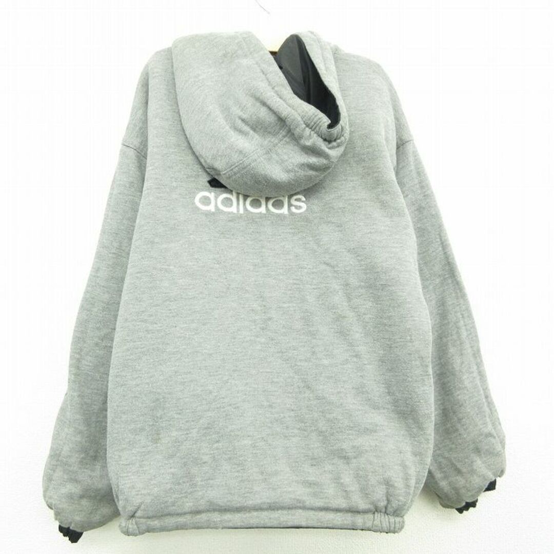 adidas(アディダス)の古着 アディダス adidas 長袖 ナイロン ジャケット パーカー キッズ ボーイズ 子供服 90年代 90s ビッグロゴ リバーシブル 黒他 ブラック 3本ライン 22oct11 キッズ/ベビー/マタニティのベビー服(~85cm)(シャツ/カットソー)の商品写真