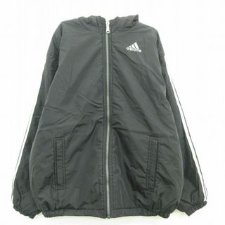 アディダス(adidas)の古着 アディダス adidas 長袖 ナイロン ジャケット パーカー キッズ ボーイズ 子供服 90年代 90s ビッグロゴ リバーシブル 黒他 ブラック 3本ライン 22oct11(シャツ/カットソー)