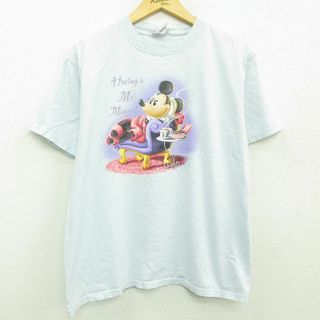 ディズニー(Disney)の古着 半袖 ビンテージ Tシャツ レディース 00年代 00s ディズニー DISNEY ミニー ラメ コットン クルーネック 薄紺 ネイビー 22jul26 中古(ミニワンピース)