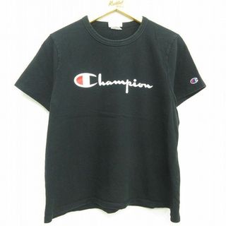 チャンピオン(Champion)の古着 チャンピオン Champion半袖 Tシャツ レディース ビッグロゴ コットン クルーネック 黒 ブラック 22jul26 中古(ミニワンピース)