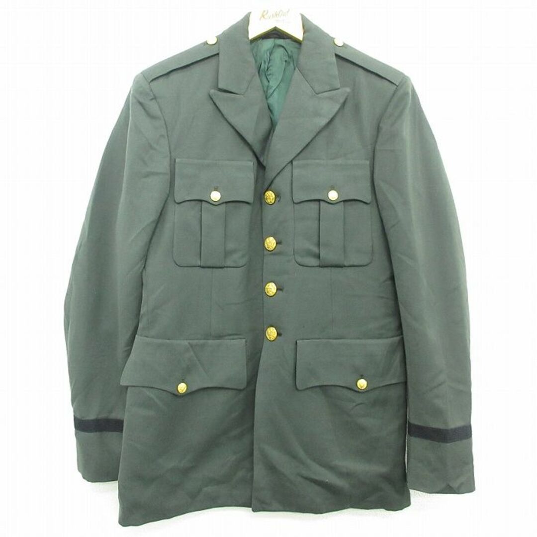 S★古着 長袖 ビンテージ ミリタリー ジャケット 将校服 ユニフォーム メンズ 70年代 70s ウール 濃緑系 グリーン 22oct31 中古 アウター フライト メンズのジャケット/アウター(ダッフルコート)の商品写真