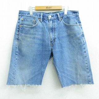 リーバイス(Levi's)のW37★古着 リーバイス Levis 505 ショート パンツ ショーツ メンズ ヒゲ 紺 ネイビー デニム 22jul01 中古 ボトムス 短パン ショーパン ハーフ(ワークパンツ/カーゴパンツ)