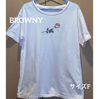 ブラウニー(BROWNY)のBROWNY ピンク　半袖　 花　フラワー　刺繍　Tシャツ(Tシャツ(半袖/袖なし))