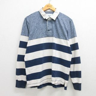 ランズエンド(LANDS’END)のM★古着 ランズエンド 長袖 ブランド ラガー シャツ メンズ コットン 白他 ホワイト ボーダー 22oct07 中古 トップス(シャツ)