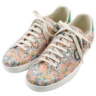 グッチ(Gucci)の美品●GUCCI グッチ 636357 ACE FLORAL LIBERTY リバティ レザー 花柄 ローカットスニーカー マルチカラー 8 箱・保存袋付き イタリア製 メンズ(スニーカー)