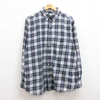 チャップス(CHAPS)のXL★古着 チャップス 長袖 フランネル シャツ メンズ ワンポイントロゴ コットン 大きいサイズ ボタンダウン グレー他 チェック 22nov28 中古 トップス(シャツ)