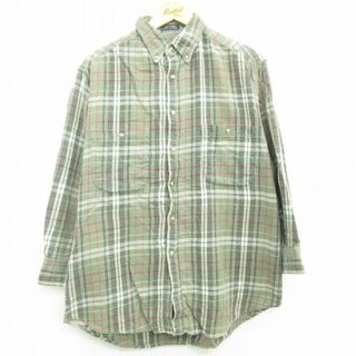 ラルフローレン(Ralph Lauren)のXL★古着 ラルフローレン Ralph Lauren チャップス 長袖 ブランド フランネル シャツ メンズ 90年代 90s コットン ボタンダウン 緑 グリーン チェック 22dec27 中古 トップス(シャツ)