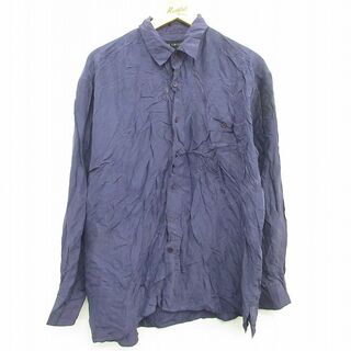 XL★古着 長袖 シャツ メンズ 90年代 90s シルク 紫 パープル 22sep07 中古 トップス(シャツ)