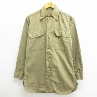 M★古着 長袖 ビンテージ ミリタリー シャツ メンズ 50年代 50s マチ付き ベージュ カーキ 22sep20 中古 トップス(シャツ)