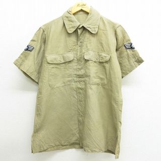 M★古着 半袖 ビンテージ ミリタリー シャツ メンズ 50年代 50s コットン USA製 ベージュ カーキ 22jul06 中古 トップス(シャツ)