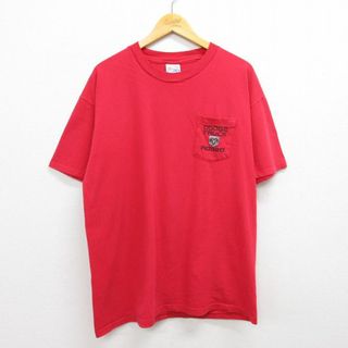 ヘインズ(Hanes)のXL★古着 ヘインズ Hanes 半袖 ビンテージ Tシャツ メンズ 90年代 90s ダッジ トラック ロデオ 胸ポケット付き コットン クルーネック 赤 レッド 22jul25 中古(Tシャツ/カットソー(半袖/袖なし))