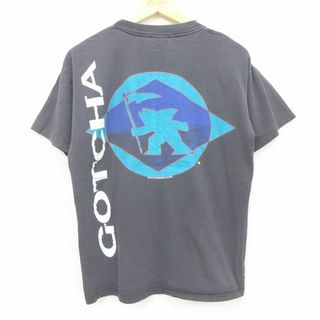 ガッチャ(GOTCHA)のL★古着 ガッチャ GOTCHA 半袖 ビンテージ Tシャツ メンズ 90年代 90s ビッグロゴ サーフィン コットン クルーネック USA製 黒 ブラック 【spe】 22jul25 中古(Tシャツ/カットソー(半袖/袖なし))