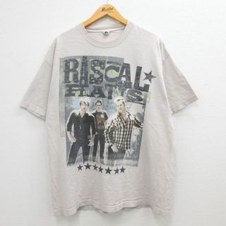 XL★古着 半袖 ロック バンド Tシャツ メンズ ラスカルフラッツ 大きいサイズ コットン クルーネック 薄ベージュ カーキ 22jul08 中古(Tシャツ/カットソー(半袖/袖なし))