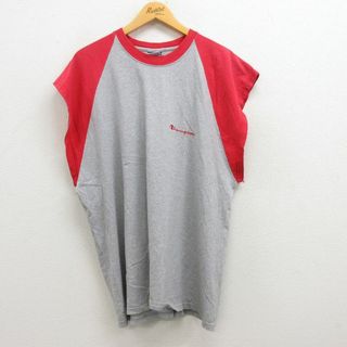 チャンピオン(Champion)のXL★古着 チャンピオン champion ビンテージ ノースリーブ Tシャツ メンズ 00年代 00s ワンポイントロゴ 大きいサイズ ツートンカラー コットン クルーネック グレー 霜降り他 22jul27 中古(タンクトップ)