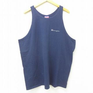 チャンピオン(Champion)のXL★古着 チャンピオン Champion ビンテージ タンクトップ メンズ 00年代 00s ワンポイントロゴ 大きいサイズ クルーネック 紺 ネイビー 22aug04 中古(タンクトップ)