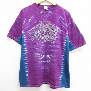 XL★古着 半袖 ビンテージ ロック バンド Tシャツ メンズ 00年代 00s テルユライドブルースアンドブルーズフェスティバル コットン クルーネック 紫 パープル タイダイ 22aug19 中古(Tシャツ/カットソー(半袖/袖なし))