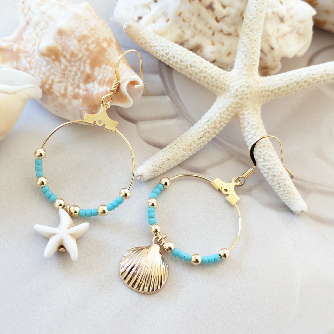 sea star＆shell-pierce ハンドメイドのアクセサリー(ピアス)の商品写真