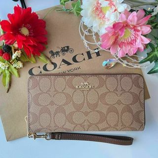 COACH コーチ 長財布 ベージュ ファスナー ブラウン ストラップ(財布)