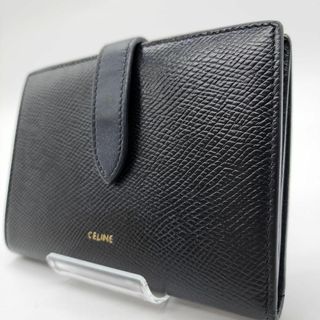 セリーヌ(celine)の【 良品 】 セリーヌ　ミディアムストラップウォレット　レザー　黒　金金具(財布)