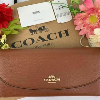 COACH コーチ フラップ ラグジュアリークロスグレーン キャメルブラウン(財布)