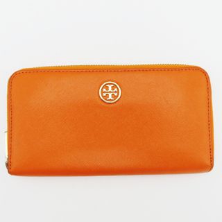 トリーバーチ(Tory Burch)のK03 TORY BURCH トリーバーチ ロゴ PVCコーティング ラウンドファスナー 長財布 オレンジ(財布)