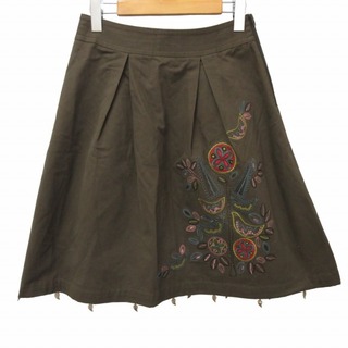ロイスクレヨン(Lois CRAYON)のロイスクレヨン スカート 刺繍 総柄 サイドジップ カーキ M IBO48(ひざ丈スカート)