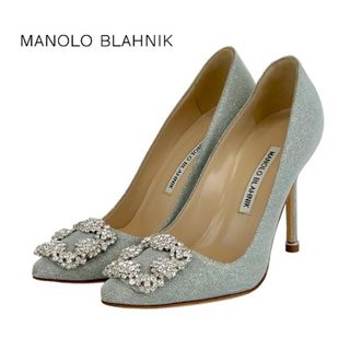 マノロブラニク(MANOLO BLAHNIK)のマノロブラニク MANOLO BLAHNIK ハンギシ パンプス ファブリック シルバー パーティーシューズ フォーマルシューズ ビジュー ラメ グリッター(ハイヒール/パンプス)