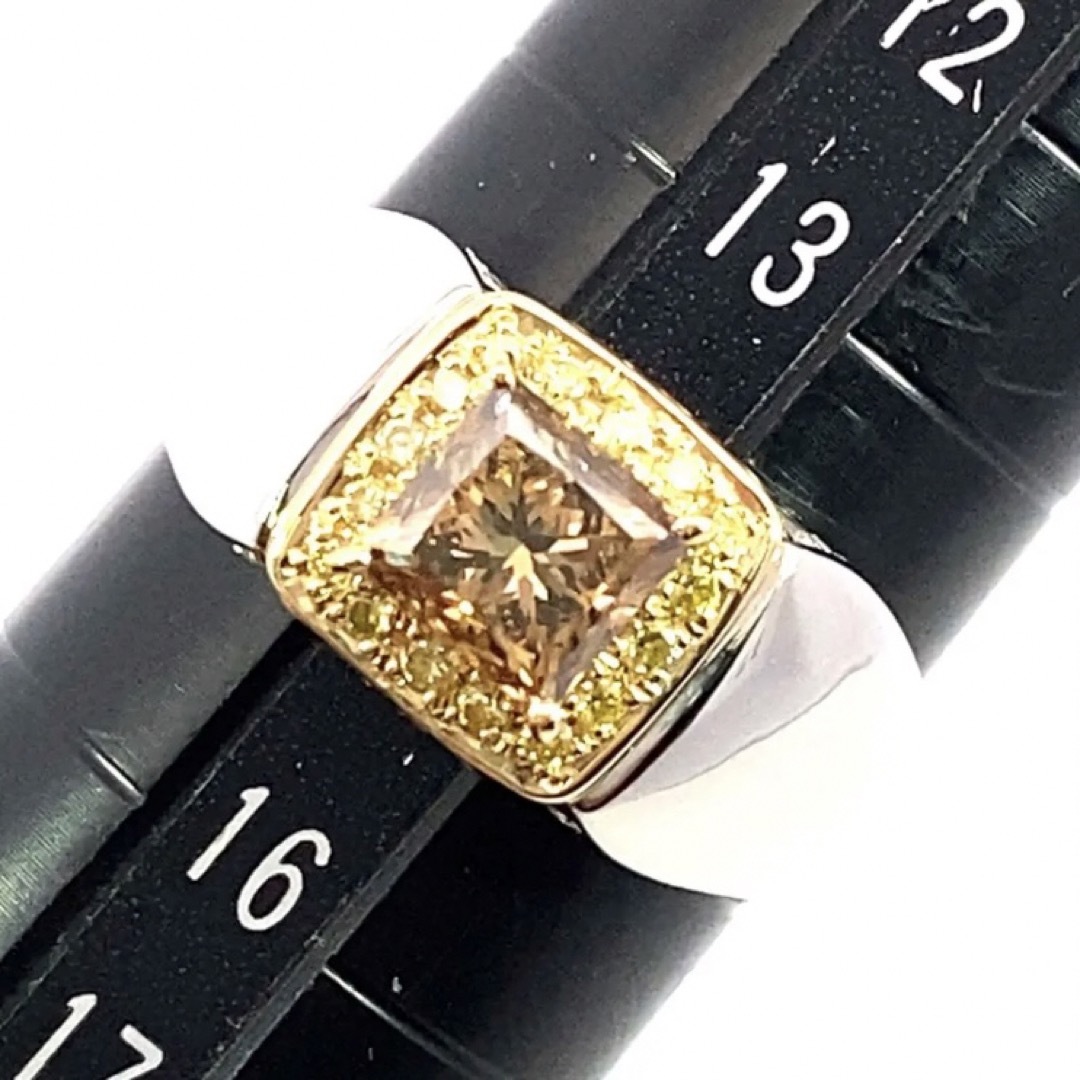 【JC4581】Pt/K18 天然ブラウン＆イエロー＆ダイヤモンド リング レディースのアクセサリー(リング(指輪))の商品写真