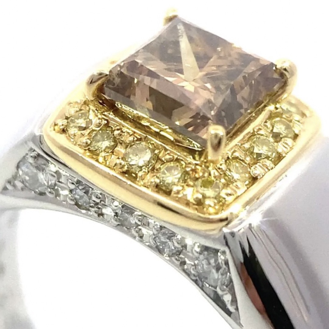 【JC4581】Pt/K18 天然ブラウン＆イエロー＆ダイヤモンド リング レディースのアクセサリー(リング(指輪))の商品写真