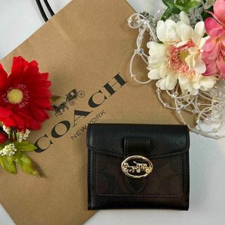 COACH コーチ 二つ折り財布 ブラック 馬車 ロゴ カラーブロック(財布)