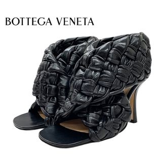 ボッテガヴェネタ(Bottega Veneta)のボッテガヴェネタ BOTTEGAVENETA イントレチャート サンダル 靴 シューズ レザー ブラック クロス ストラップ 編み込み(サンダル)