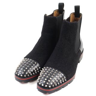 極美品○Christian Louboutin クリスチャンルブタン MELON SPIKES メロン スパイク レザー スタッズ サイドゴア ボア切替 ブーツ ブラック 41 保存袋付き イタリア製 メンズ