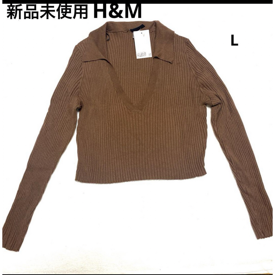 H&M(エイチアンドエム)の【新品未使用】H&M  長袖カットソー　L  ブラウン レディースのトップス(カットソー(長袖/七分))の商品写真