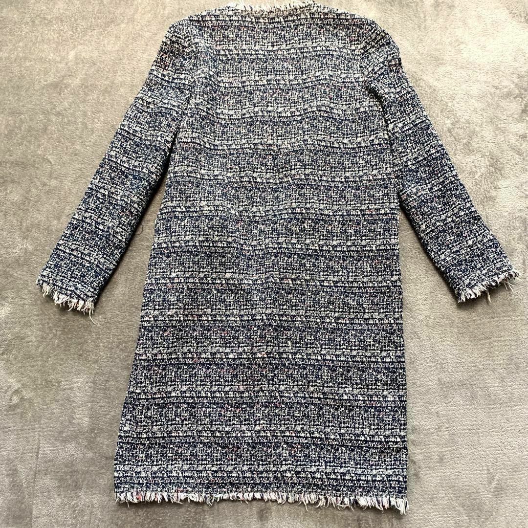 専用 セオリー　ツイード　ノーカラーコート　サイズP　ネイビー　定価7,6万 Theory - 【美品】Theory セオリー ツイードコート ノーカラー
