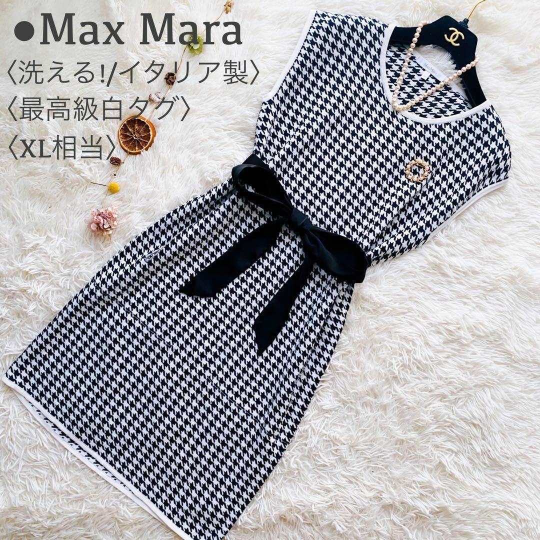 Max Mara(マックスマーラ)の極美品 マックスマーラ 最高級白タグ 千鳥格子柄 コットンニット ワンピース レディースのワンピース(ひざ丈ワンピース)の商品写真