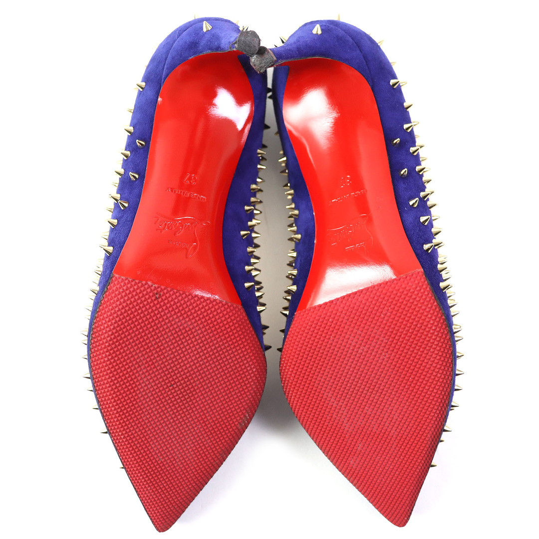 Christian Louboutin(クリスチャンルブタン)の美品△Christian Louboutin クリスチャンルブタン 1170109 スウェード ESCARPIC 70 VEAU VELOURS スタッズ ポインテッドトゥ パンプス ブルー系 ゴールド金具 37 箱・保存袋付き イタリア製 レディース レディースの靴/シューズ(ハイヒール/パンプス)の商品写真