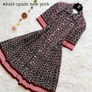 kate spade new york - 新品同様 ケイトスペード 花柄 Aライン コットン ギャザー フレアワンピース