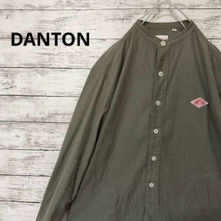 DANTON - DANTON 先染めビエラ起毛バンドカラーシャツ オリーブ ワンポイント ロゴ