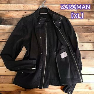 ザラ(ZARA)のZARA MAN【ザラマン】比翼 ジップ ボタン ライダー ブルゾン 黒 XL(ブルゾン)