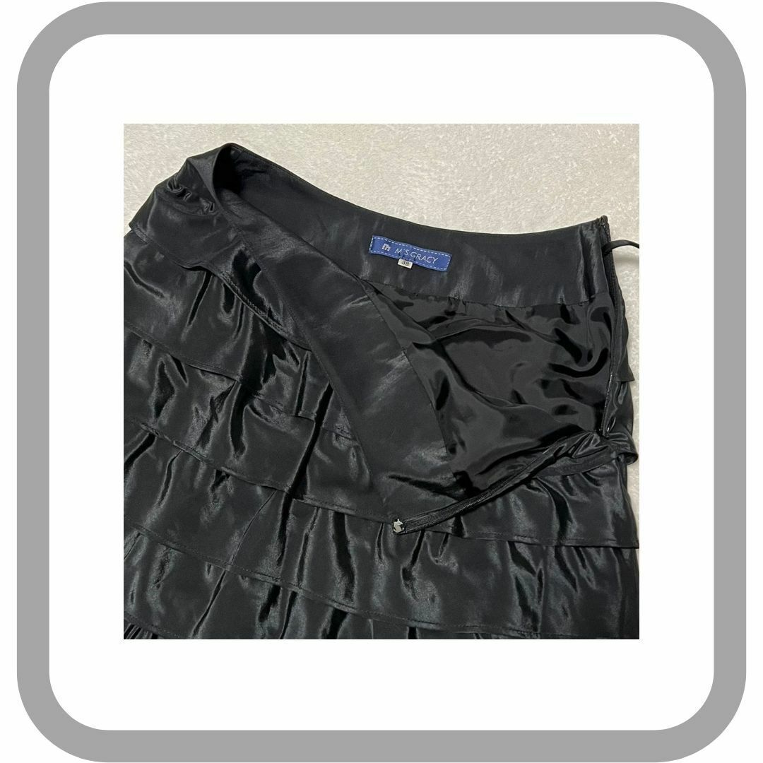 M'S GRACY(エムズグレイシー)のM'S GRACY エムズグレイシー ティアードスカート ひざ丈 黒 日本製 レディースのスカート(ひざ丈スカート)の商品写真