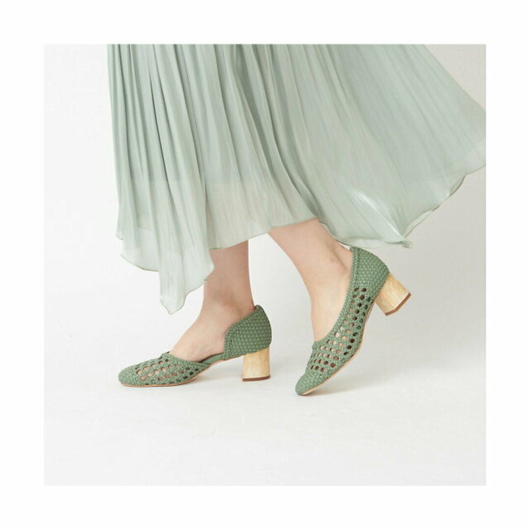 【グリーン】チャンキーヒール メッシュパンプス レディースの靴/シューズ(サンダル)の商品写真