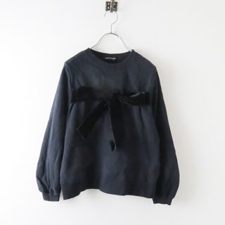 2023AW ジェーンマープル JaneMarple Pass the ribbon sweatshirt リボン スウェットシャツ M/ネイビー ベロア【2400013766838】