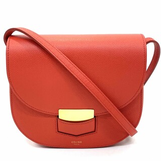 セリーヌ(celine)の【限定価格】CELINE セリーヌ ショルダーバッグ スモールトロッター 小さめ 肩掛け 斜め掛け かばん 鞄 レザー    オレンジ ゴールド金具 レディース 美品【中古品】(ハンドバッグ)