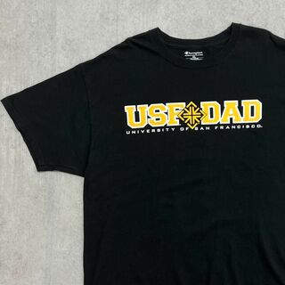 チャンピオン(Champion)のチャンピオン　カレッジ　プリント　USF DAD　Tシャツ　古着　ブラック　XL(Tシャツ/カットソー(半袖/袖なし))