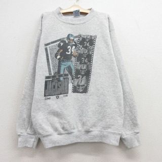 古着 長袖 スウェット キッズ ボーイズ 子供服 90年代 90s NFL ロサンゼルスレイダース ボージャクソン クルーネック USA製 グレー 霜降り アメフト スーパーボウル 23feb18(シャツ/カットソー)