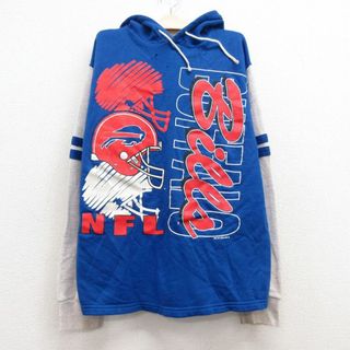 古着 長袖 スウェット パーカー キッズ ボーイズ 子供服 80年代 80s NFL バッファロービルズ ツートンカラー USA製 青他 ブルー アメフト スーパーボウル 23feb18(シャツ/カットソー)