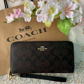 COACH シグネチャー ダークブラウン ストラップ(財布)