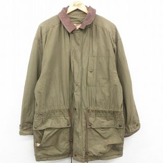 ティンバーランド(Timberland)のXL★古着 ティンバーランド 長袖 ジャケット メンズ 90年代 90ｓ ゴアテックス ロング丈 襟レザー 濃緑他 グリーン 【spe】 23feb13 中古 アウター ジャンパー ブルゾン(ダッフルコート)