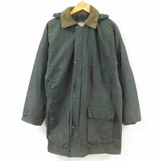 L★古着 長袖 オイルド コート パーカー メンズ 90年代 90s ロング丈 コットン イングランド製 緑 グリーン 23feb13 中古 アウター(ダッフルコート)