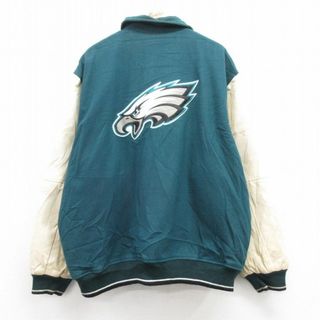 フィラ(FILA)のXL★古着 長袖 スタジャン メンズ 00年代 00s NFL フィラデルフィアイーグルス 大きいサイズ ウール 青緑他 内側キルティング アメフト スーパーボウル 23feb08 中古 アウター ジャンパー ブルゾン(ダッフルコート)